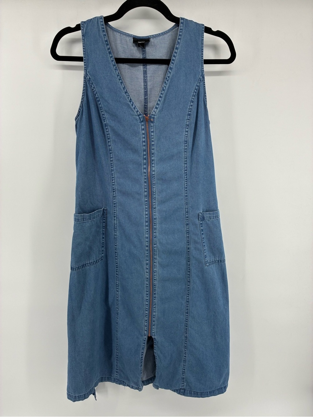 Mossimo Light Wash Denim Zip-Front Pinafore Dress Waist Tie